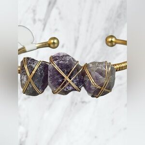 Gold Wire-Wrapped Raw Amethyst Cuff Bracelet